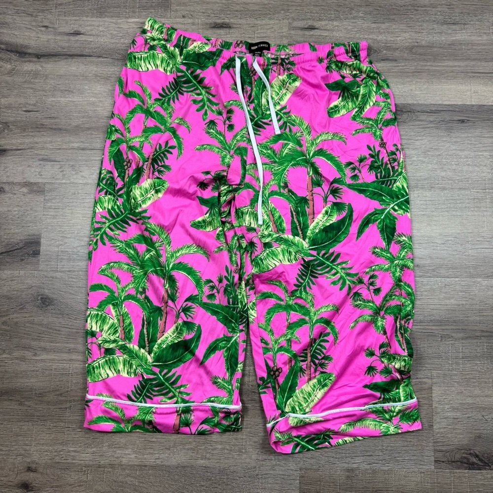 Room Service PJ Pajama Set Pink & Green Palm XXL Cozy Soft Loungewear Tropical - Picture 10 of 12